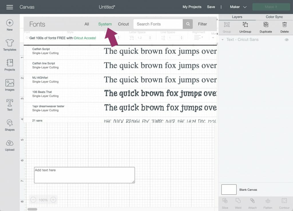 using system fonts in Design Space
