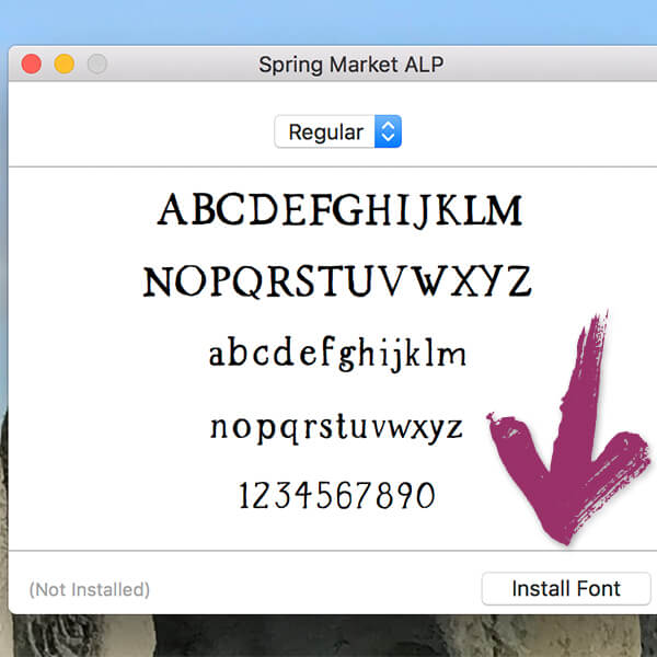 font installation of Spring Market on Mac computers