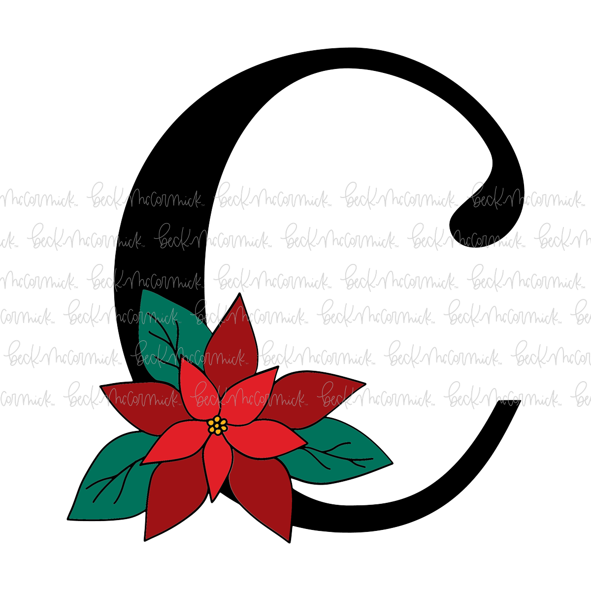 C Poinsettia Monogram - Christmas SVG File