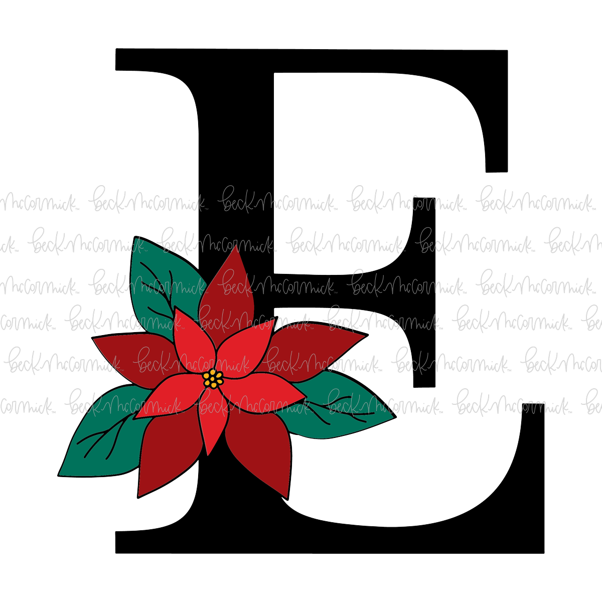E Poinsettia Monogram - Christmas SVG File