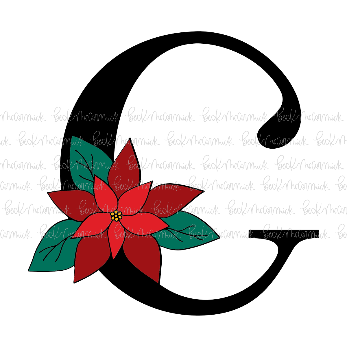 G Poinsettia Monogram - Christmas SVG File