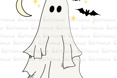 Ghost With Bats And Moon - Ghost SVG File, Halloween SVG File