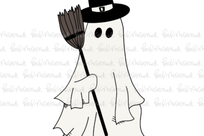Ghost With Witch Hat And Broom - Ghost SVG File, Halloween SVG File