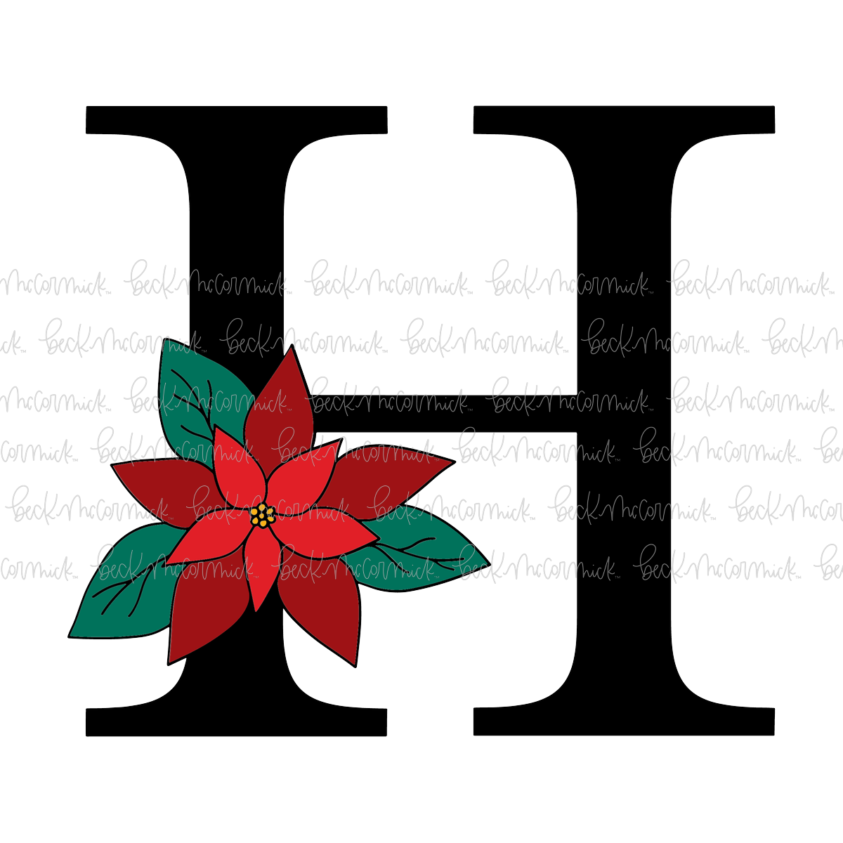 H Poinsettia Monogram - Christmas SVG File