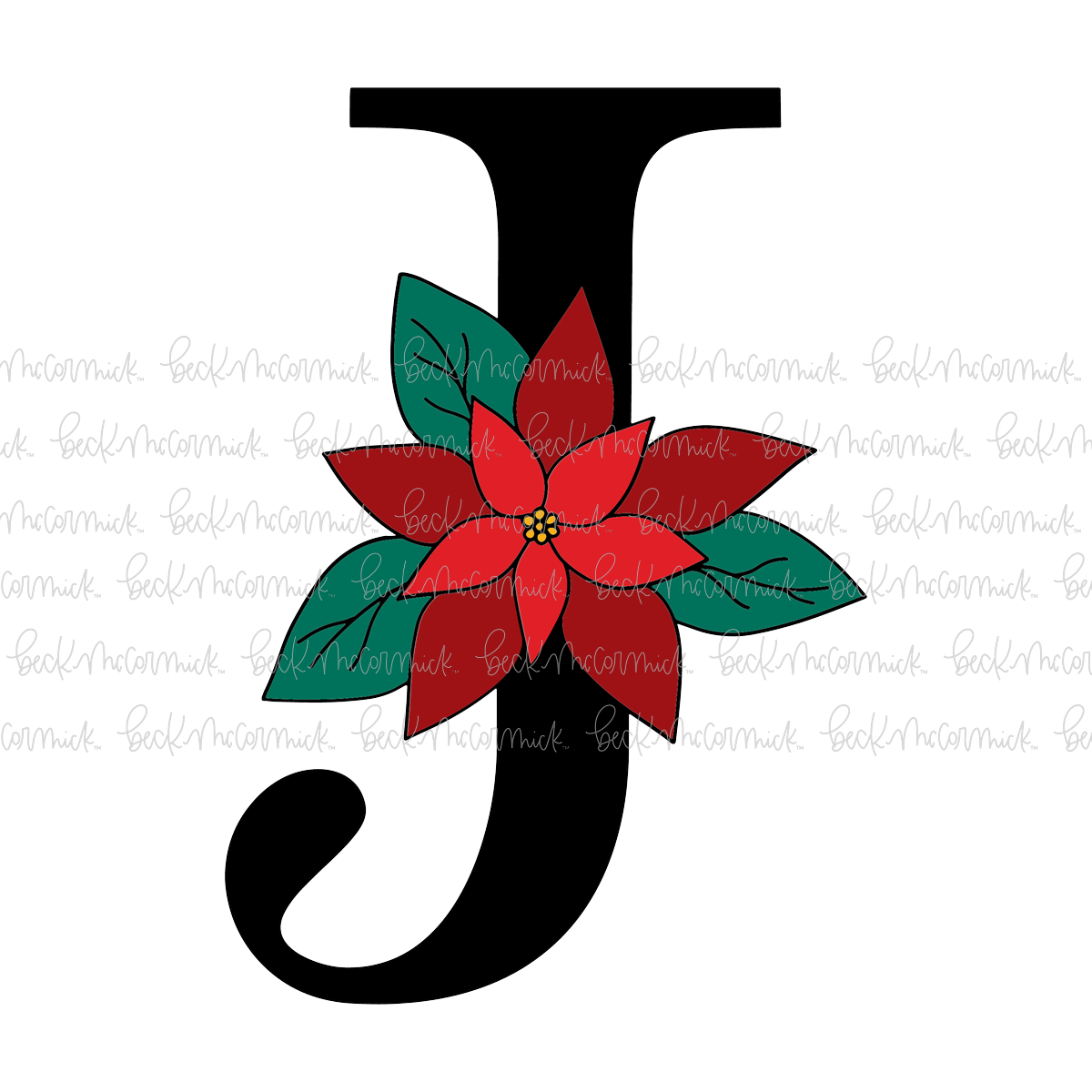 J Poinsettia Monogram - Christmas SVG File