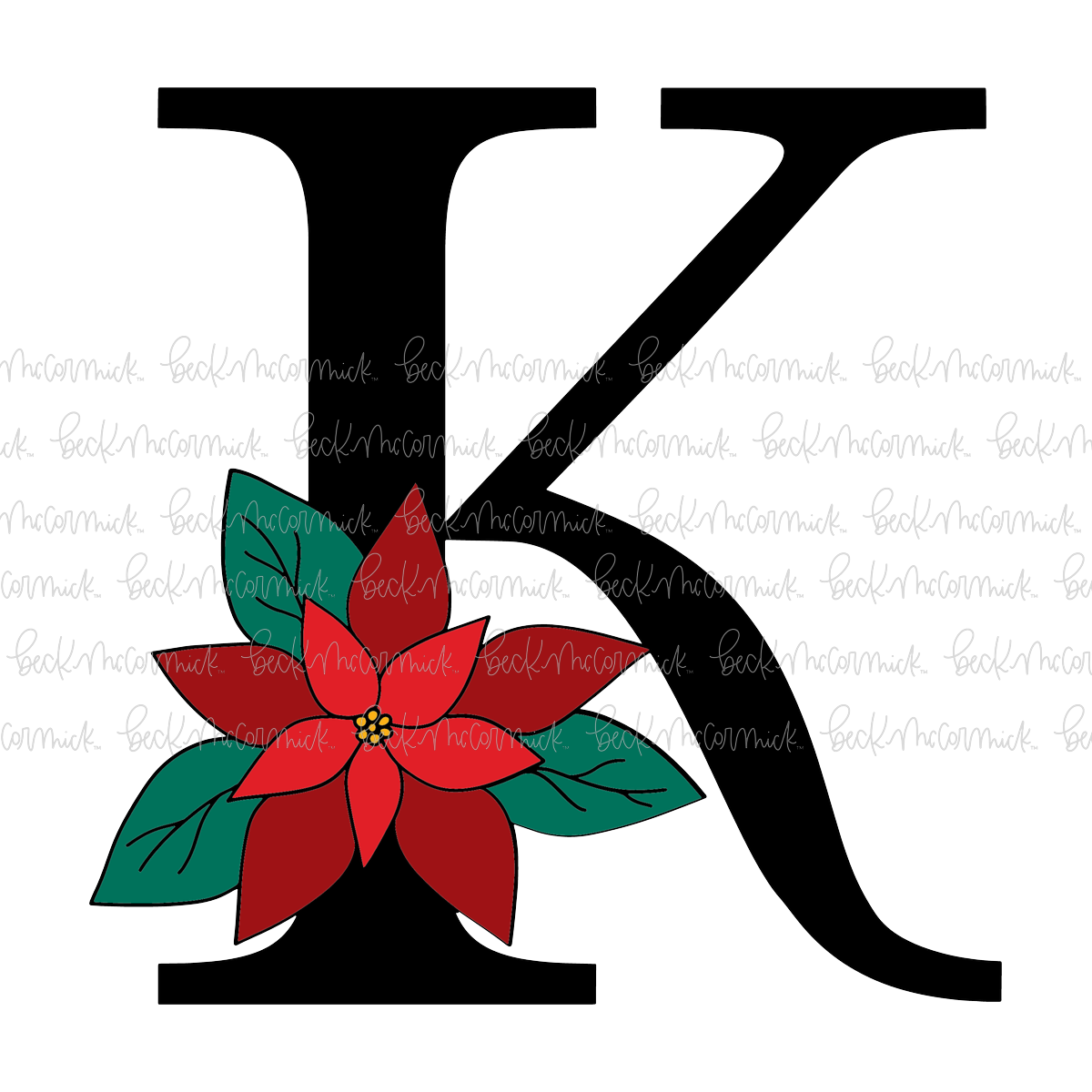 K Poinsettia Monogram - Christmas SVG File