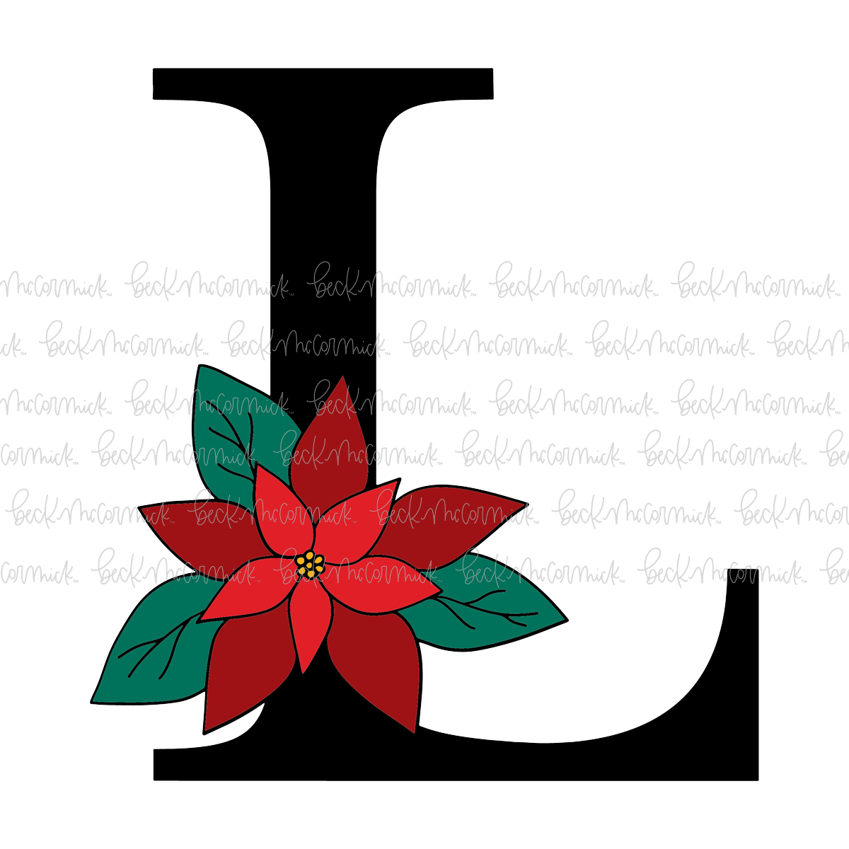 L Poinsettia Monogram - Christmas SVG File