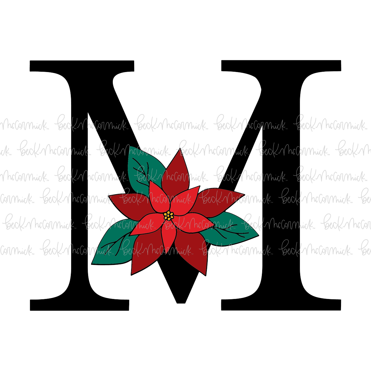 M Poinsettia Monogram - Christmas SVG File