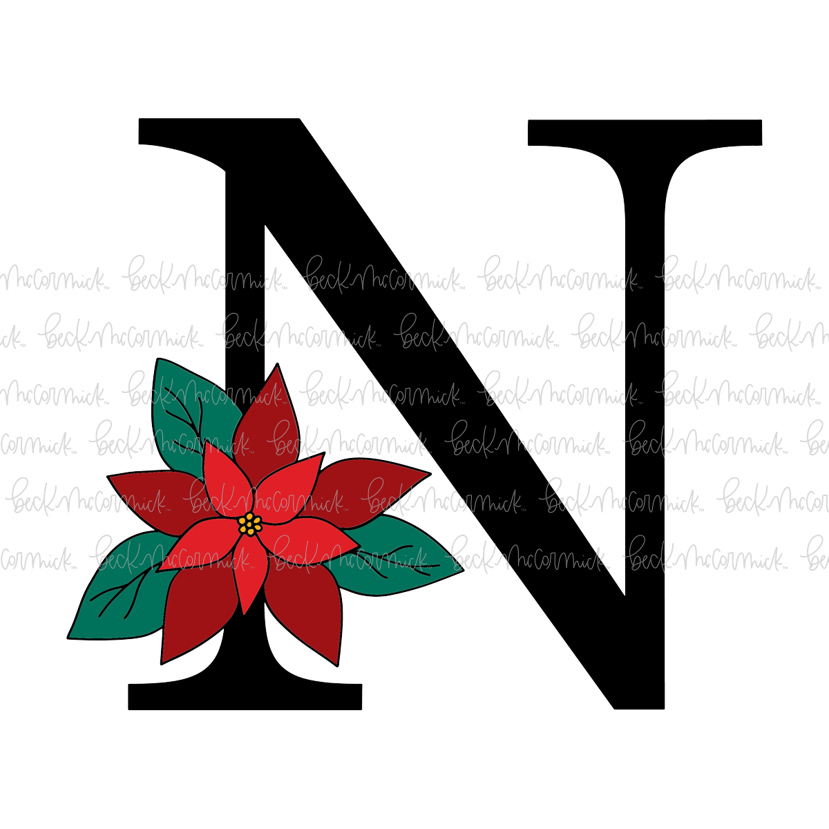 N Poinsettia Monogram - Christmas SVG File