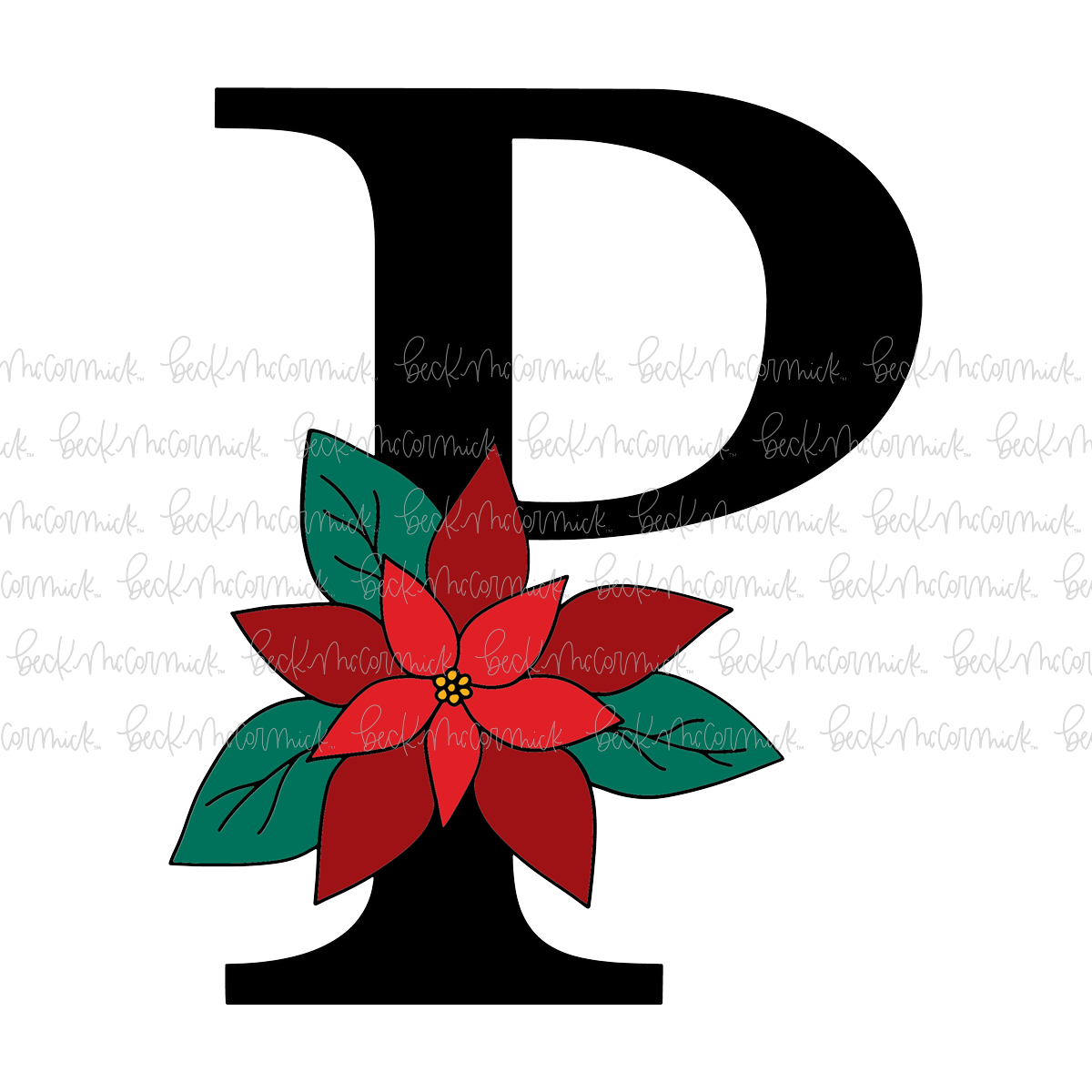 P Poinsettia Monogram - Christmas SVG File