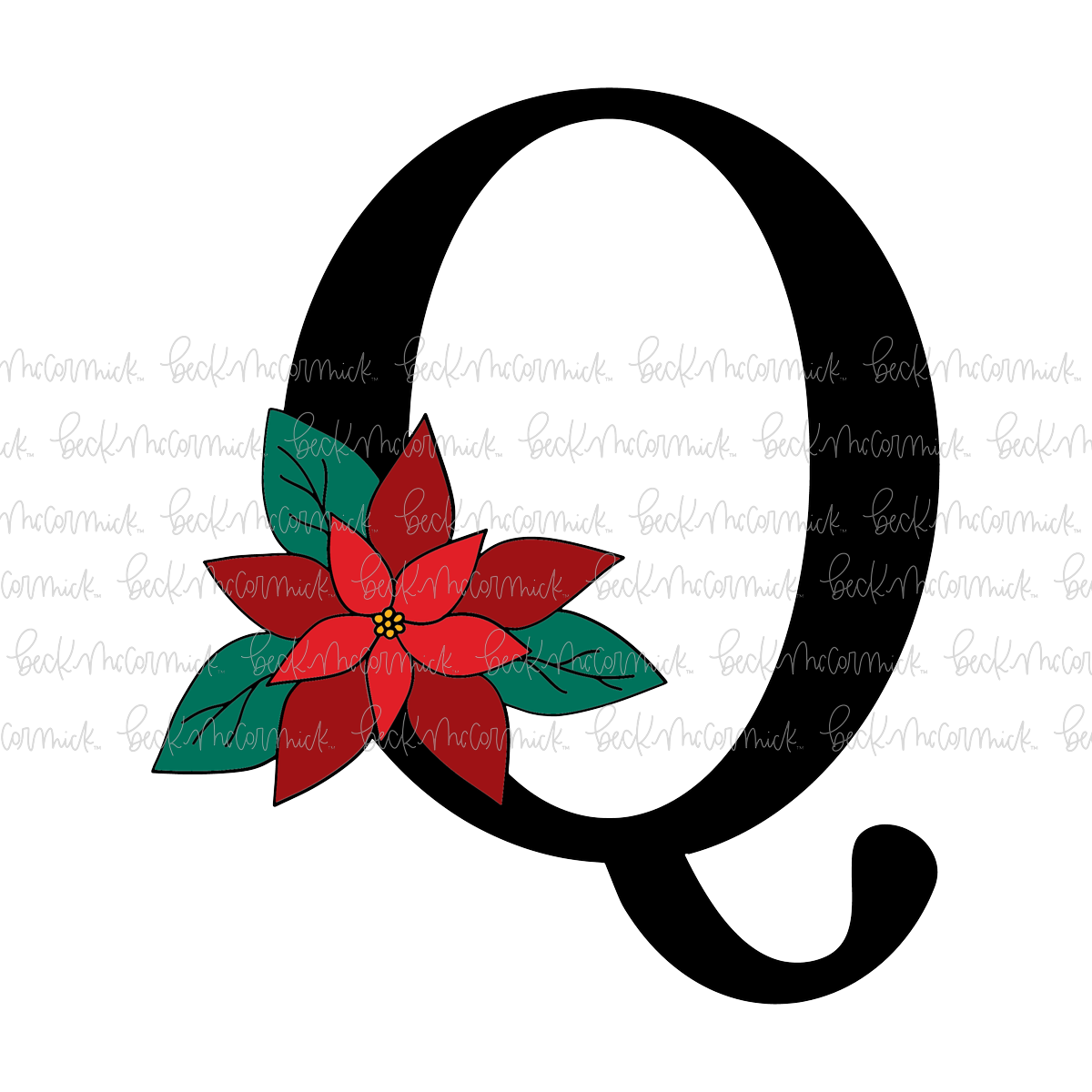 Q Poinsettia Monogram - Christmas SVG File