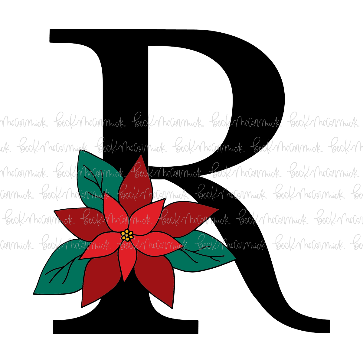 R Poinsettia Monogram - Christmas SVG File