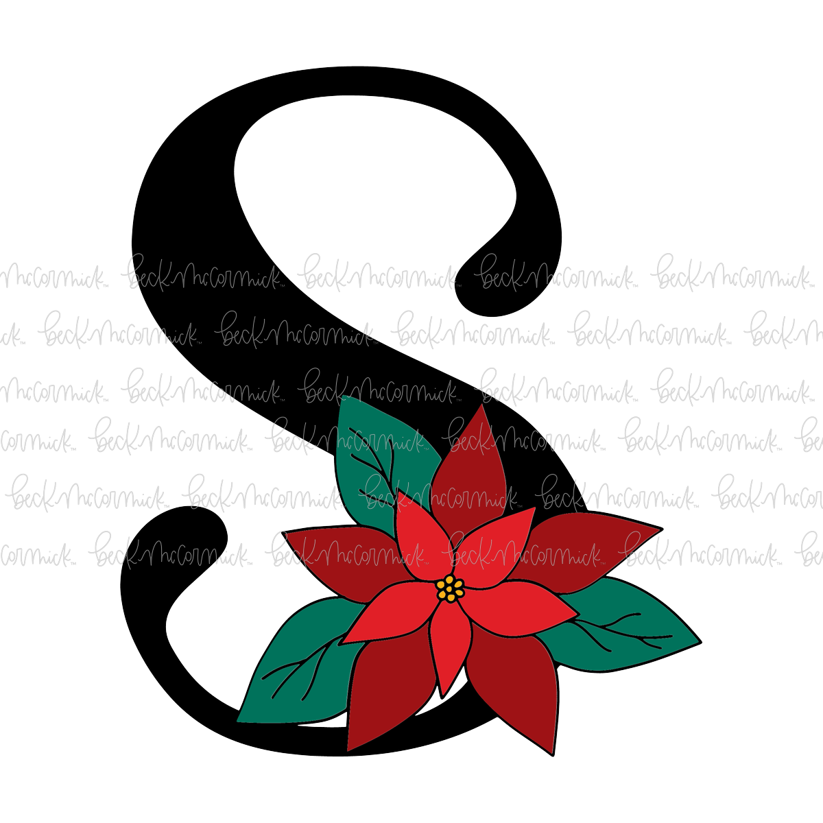 S Poinsettia Monogram - Christmas SVG File
