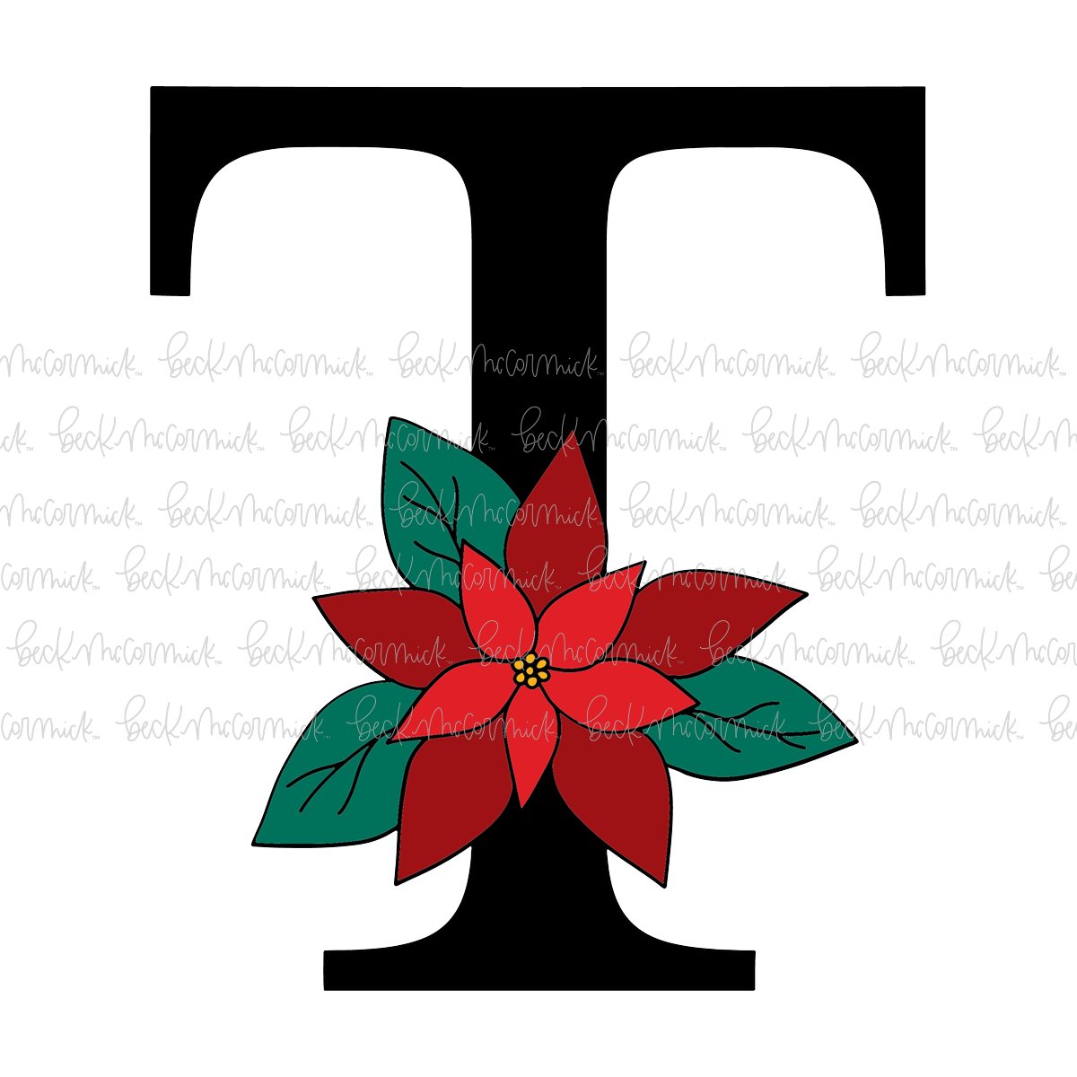 T Poinsettia Monogram - Christmas SVG File