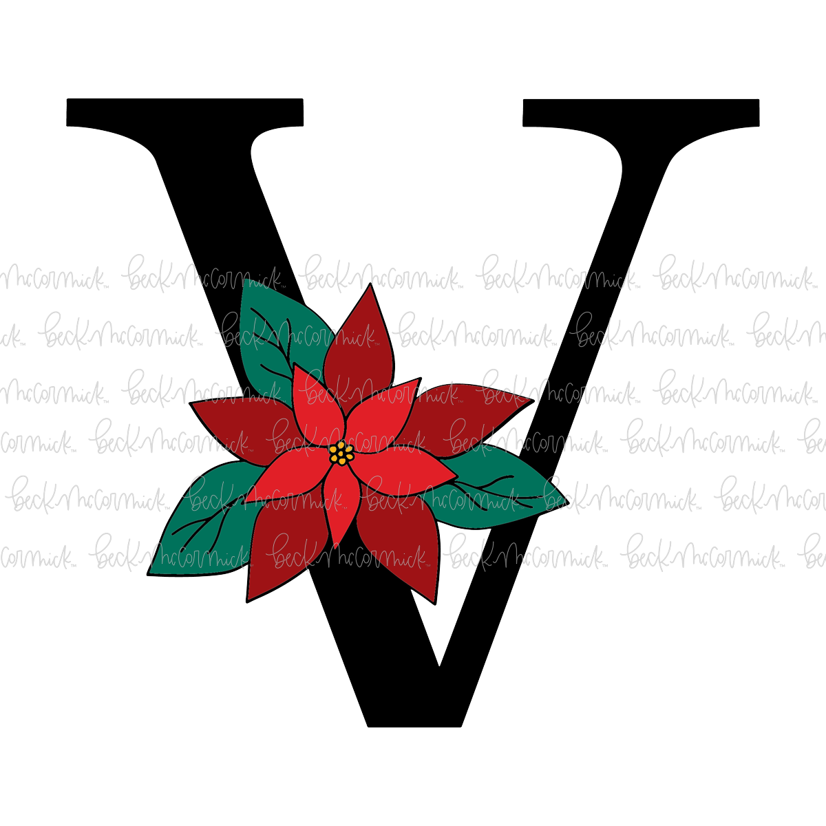 V Poinsettia Monogram - Christmas SVG File