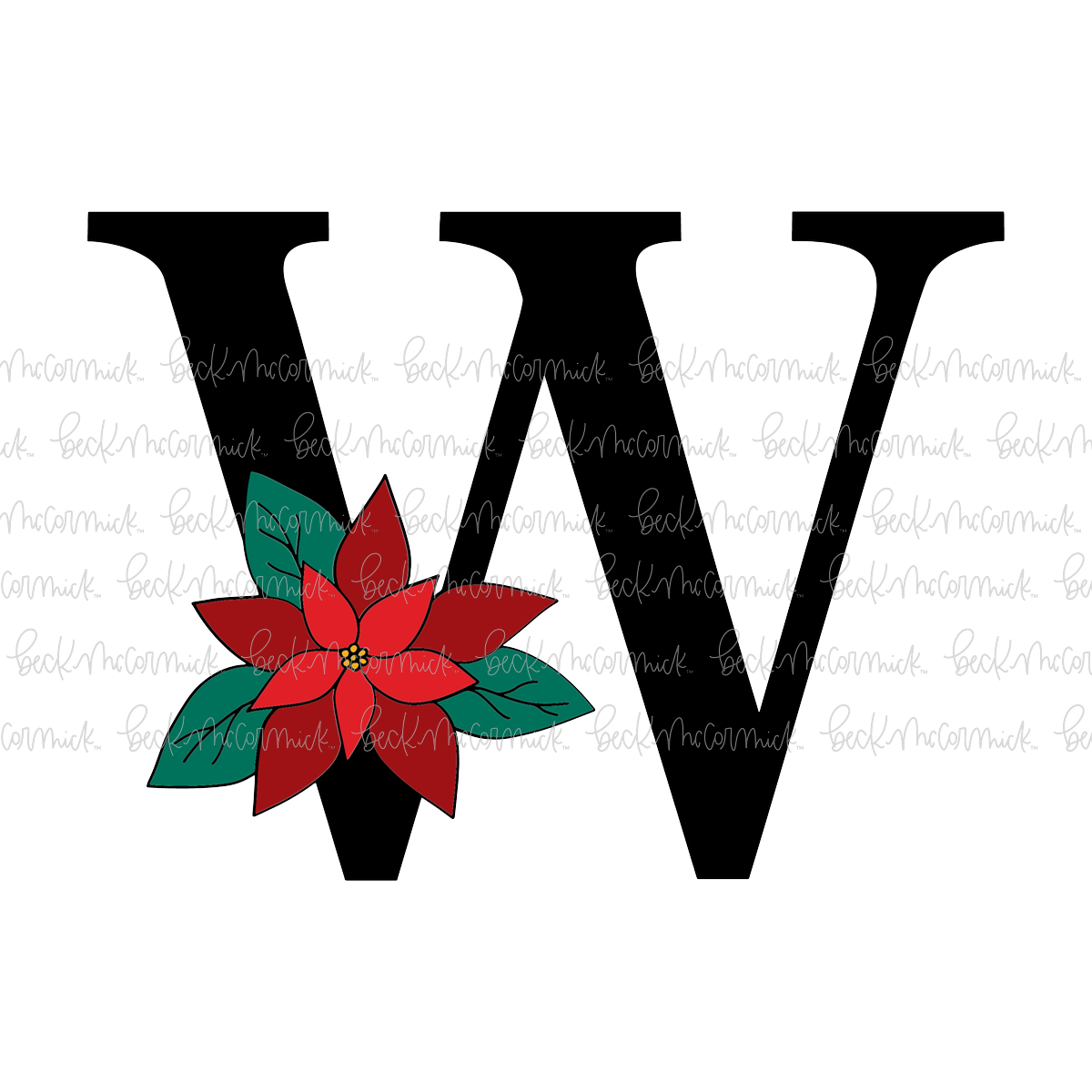 W Poinsettia Monogram - Christmas SVG File