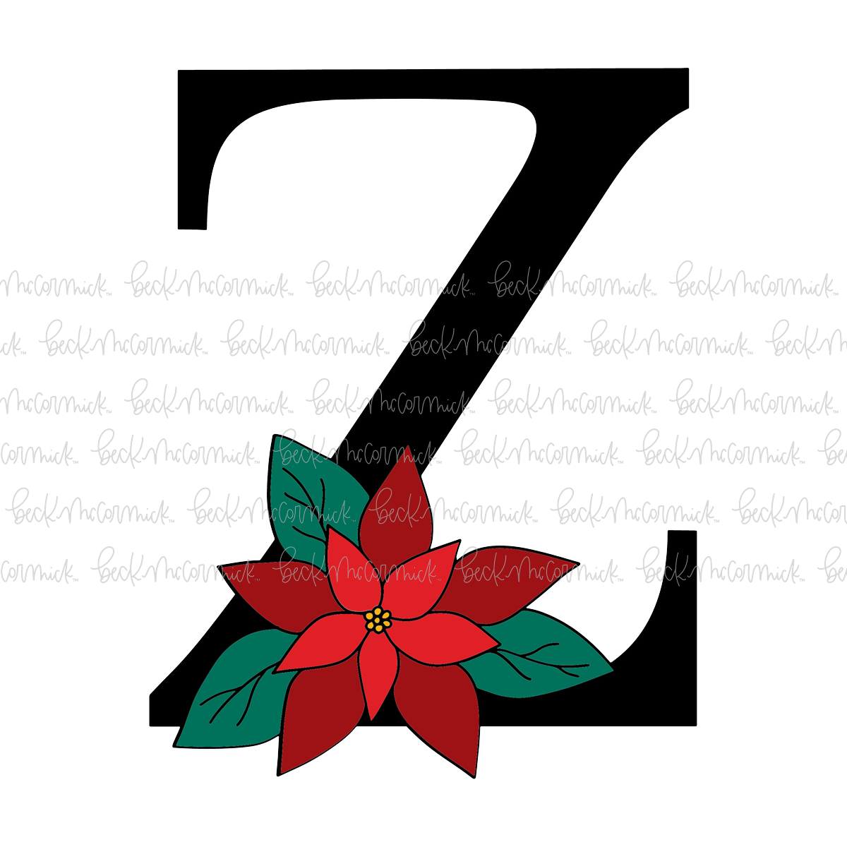 Z Poinsettia Monogram - Christmas SVG File
